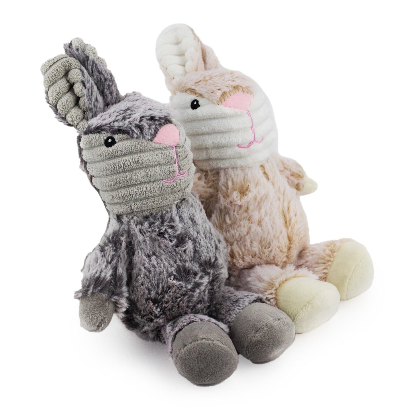 7 two tone cuddle bunny w/ squeaker and corduroy trim - 2 pack - soft plush squeaky dog toy with corduroy-style texture, fun for pet play and snuggles