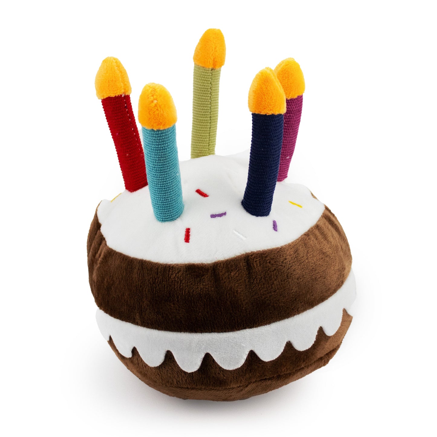 10 birthday cake w/ squeaker and crinkle - soft plush squeaky dog toy with corduroy-style texture, fun for pet play and snuggles