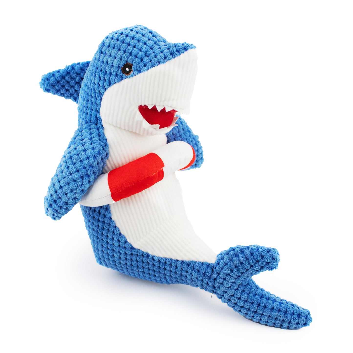 9 sharky shark w/ squeaker and crinkle - soft plush squeaky dog toy with corduroy-style texture, fun for pet play and snuggles