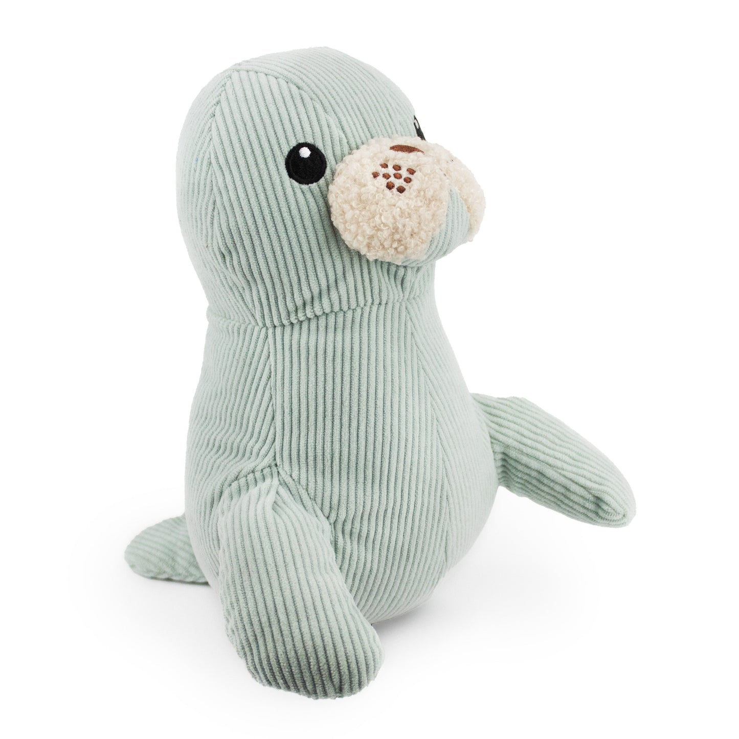 9 sally seal w/ grunter and crinkle - mist - soft plush squeaky dog toy with corduroy-style texture, fun for pet play and snuggles