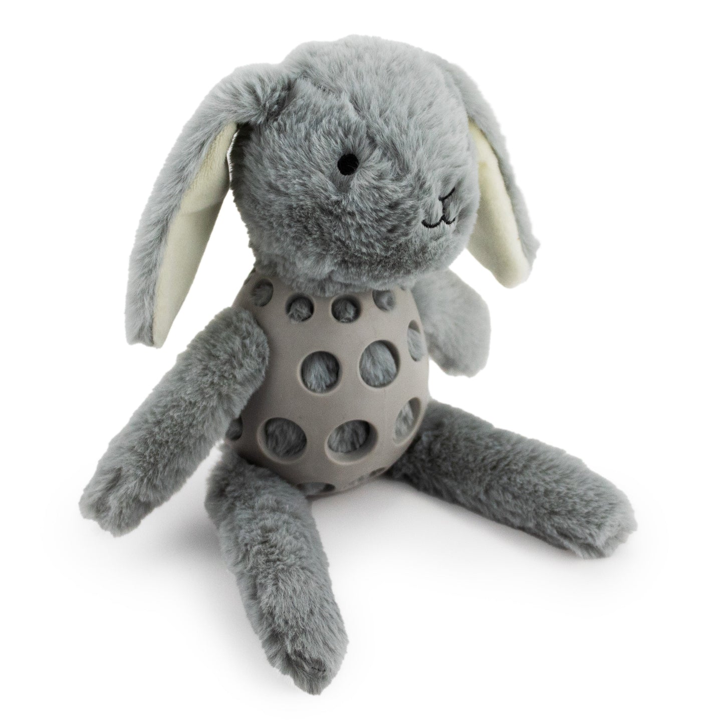 14" Roddy Rabbit w/ Squeaker, Crinkle & Rubber Body plush dog toy with soft fabric, designed for gentle play and cuddling