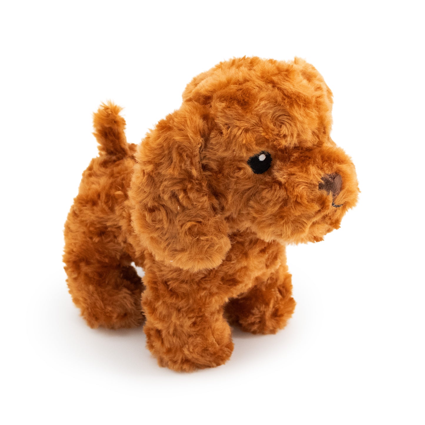 9" Caramelo w/ Squeaker & Crinkle plush dog toy with soft fabric, designed for gentle play and cuddling
