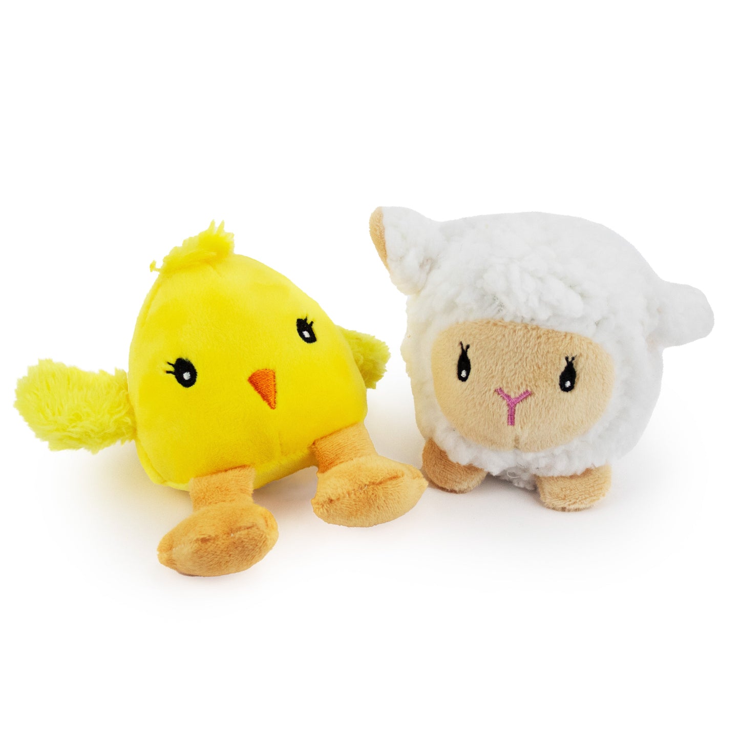 3.5 spring lamb and chicky w/ squeaker - 2 pack - soft plush squeaky dog toy with corduroy-style texture, fun for pet play and snuggles