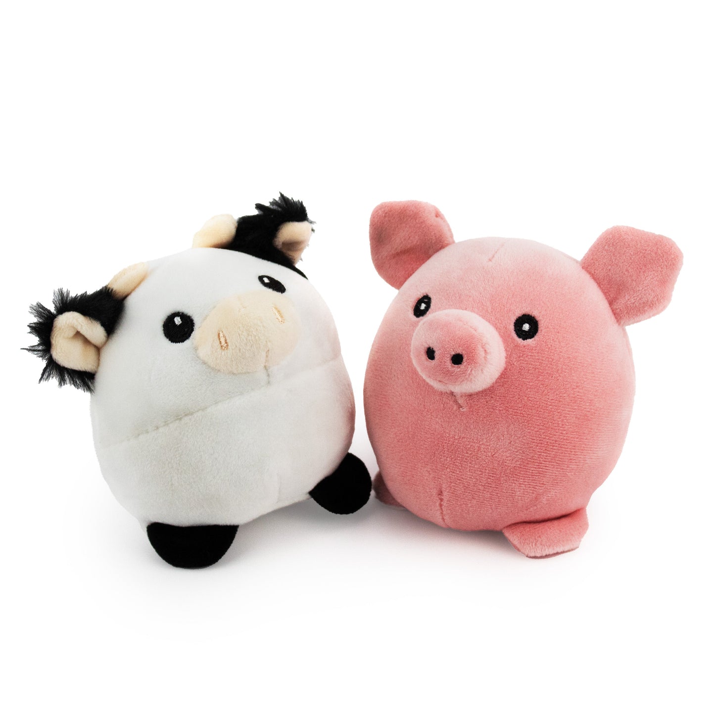 3.5 spring pig and cow w/ squeaker - 2 pack - soft plush squeaky dog toy with corduroy-style texture, fun for pet play and snuggles