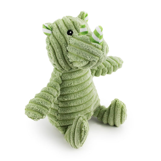 15 corduroy rhino w/ squeaker and crinkle - soft plush squeaky dog toy with corduroy-style texture, fun for pet play and snuggles