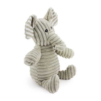 9" Corduroy Sitting Elephant w/ Squeaker, Crinkle plush dog toy with soft fabric, designed for gentle play and cuddling