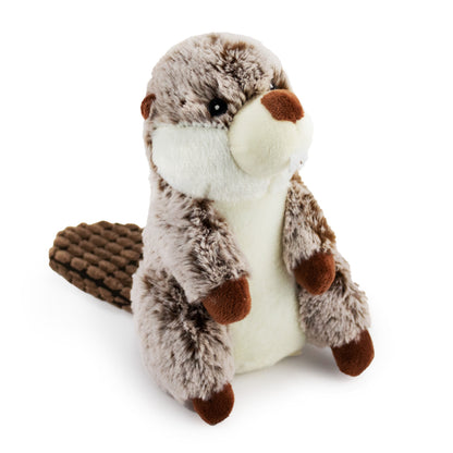 8" Beaver w/ Honker and Crinkle and corduroy tail plush dog toy with soft fabric, designed for gentle play and cuddling
