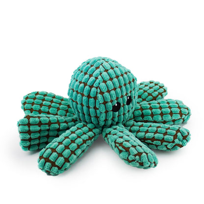 9" Ogi the Octopus w/ Squeaker & Crinkle - Turq plush dog toy with soft fabric, designed for gentle play and cuddling