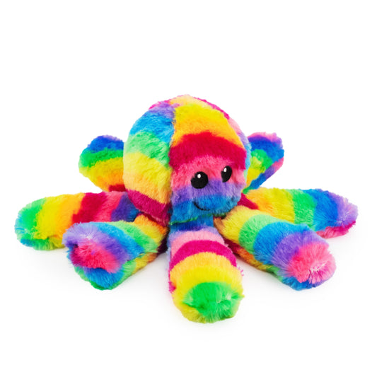7 harley the octopus w/ squeaker - rainbow - soft plush squeaky dog toy with corduroy-style texture, fun for pet play and snuggles