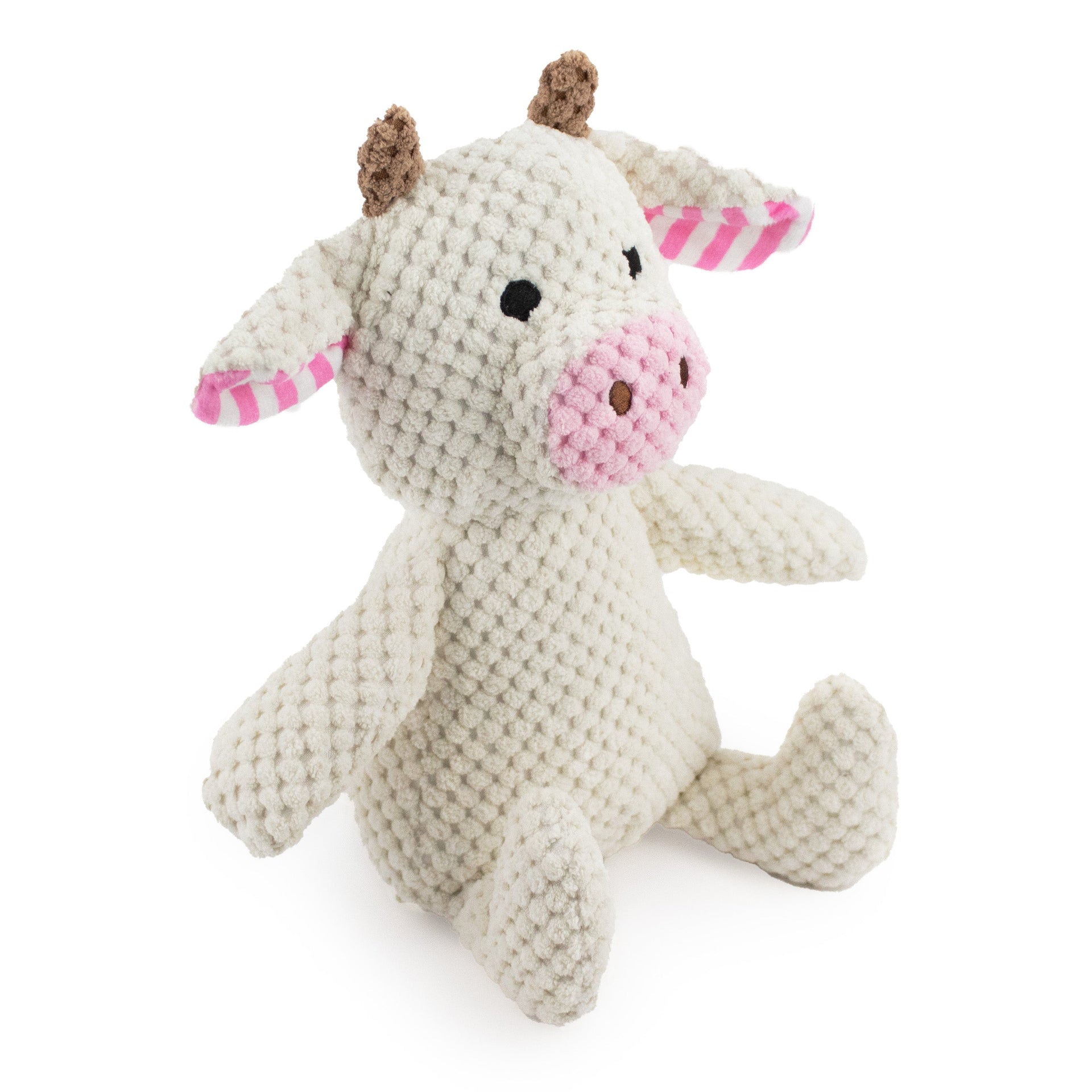 9 sitting corduroy cow w/ squeaker and crinkle - soft plush squeaky dog toy with corduroy-style texture, fun for pet play and snuggles