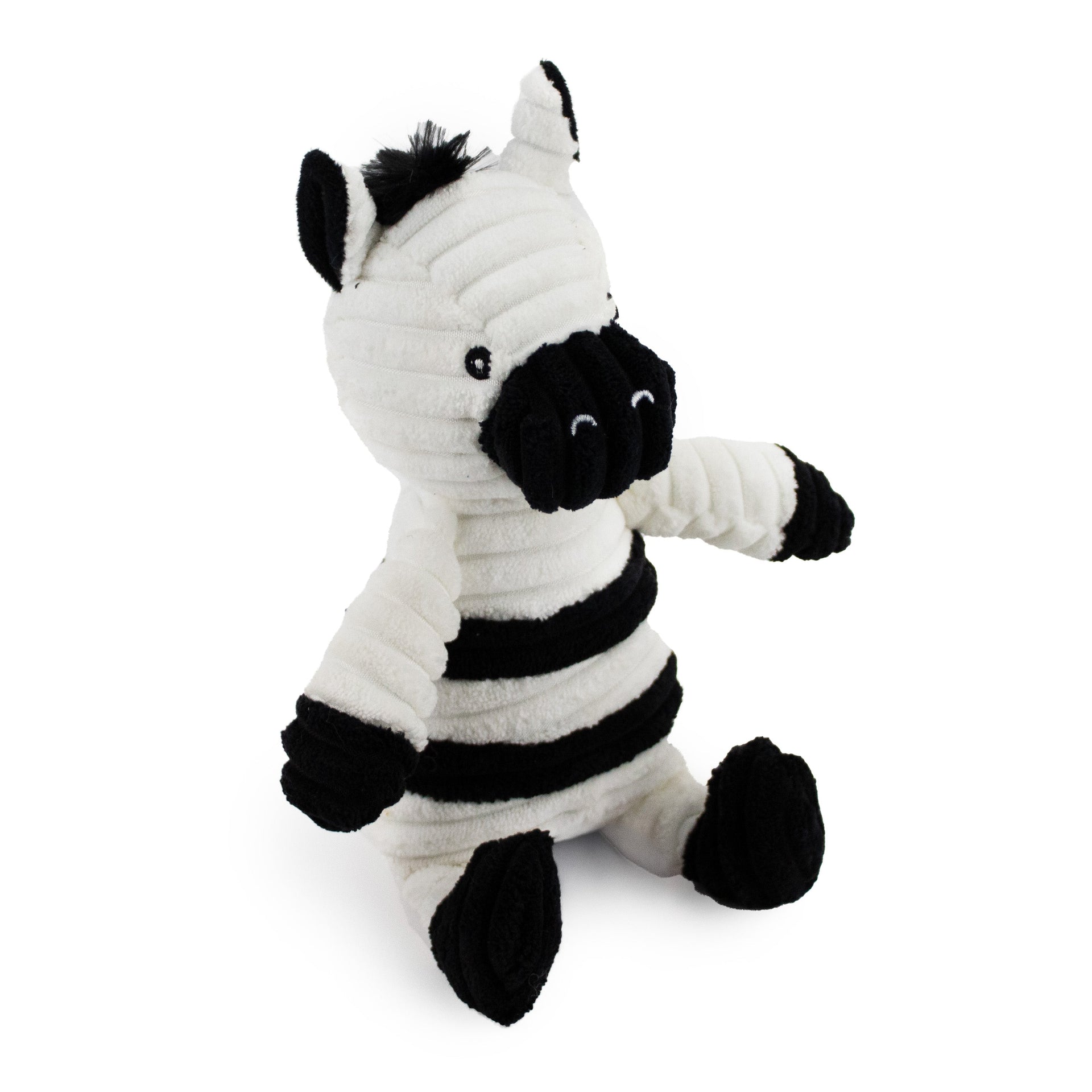 9 corduroy zebra w/ squeaker and crinkle - soft plush squeaky dog toy with corduroy-style texture, fun for pet play and snuggles
