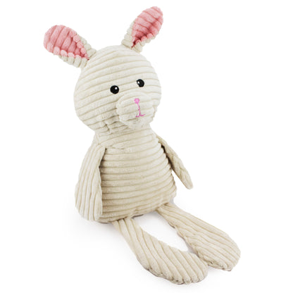 8.5" Bunny w/ squeaker and crinkle plush dog toy with soft fabric, designed for gentle play and cuddling