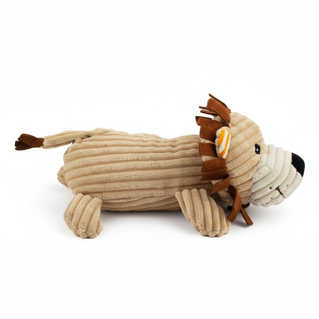12" Corduroy Lying Lion w/ Squeaker & Crinkle