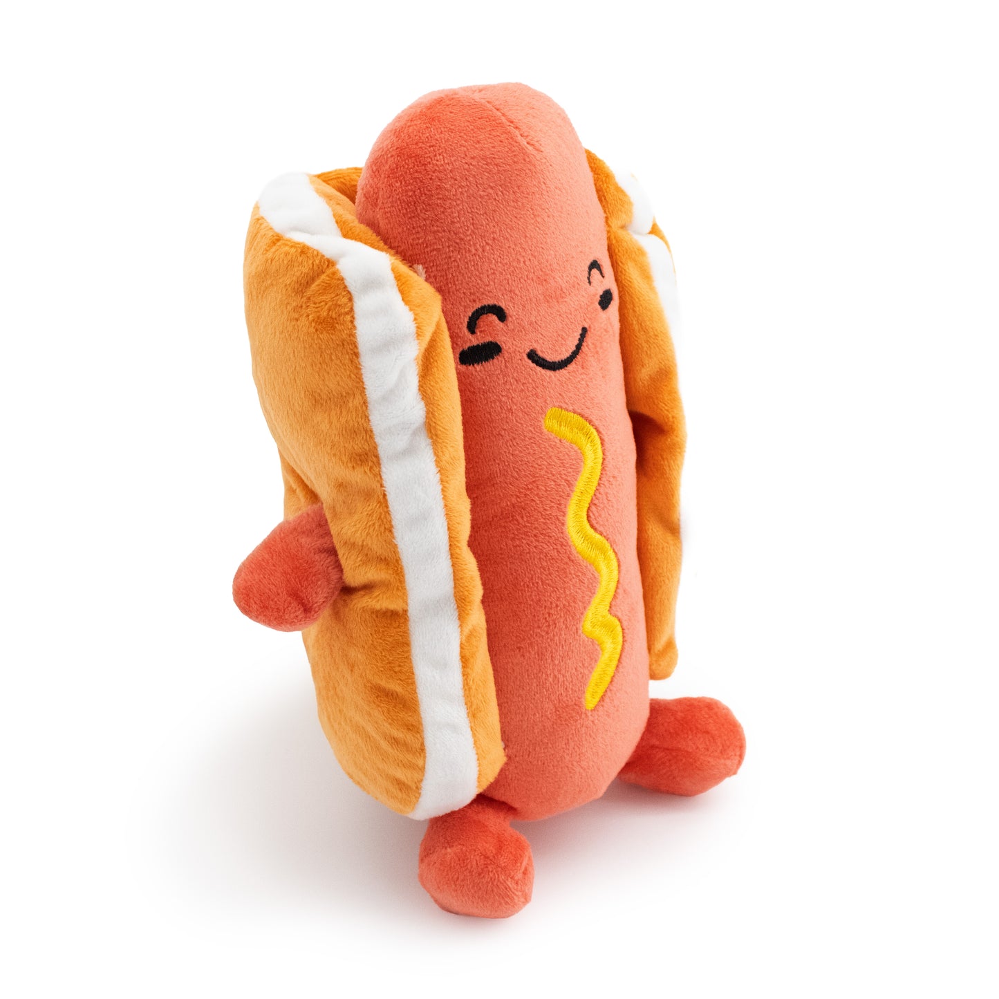 9" Tailgate Frank w/ Squeaker & Crinkle plush dog toy with soft fabric, designed for gentle play and cuddling