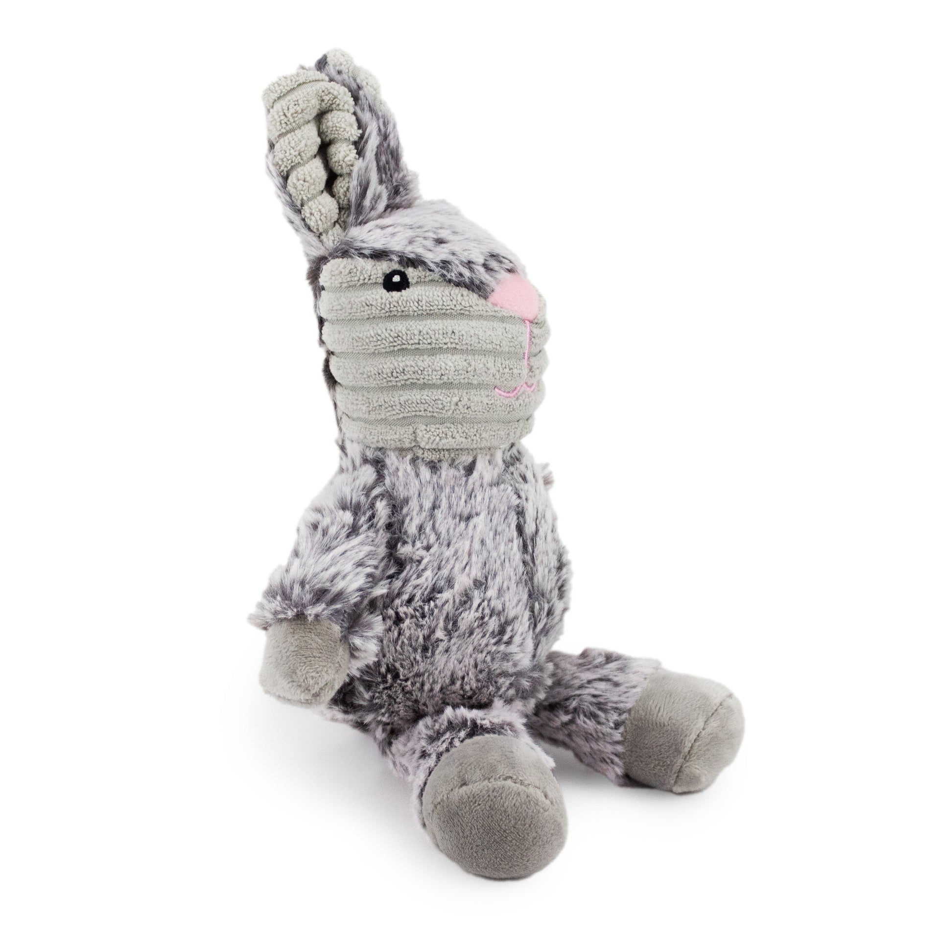 7 two tone cuddle bunny w/ squeaker and corduroy - grey - soft plush squeaky dog toy with corduroy-style texture, fun for pet play and snuggles