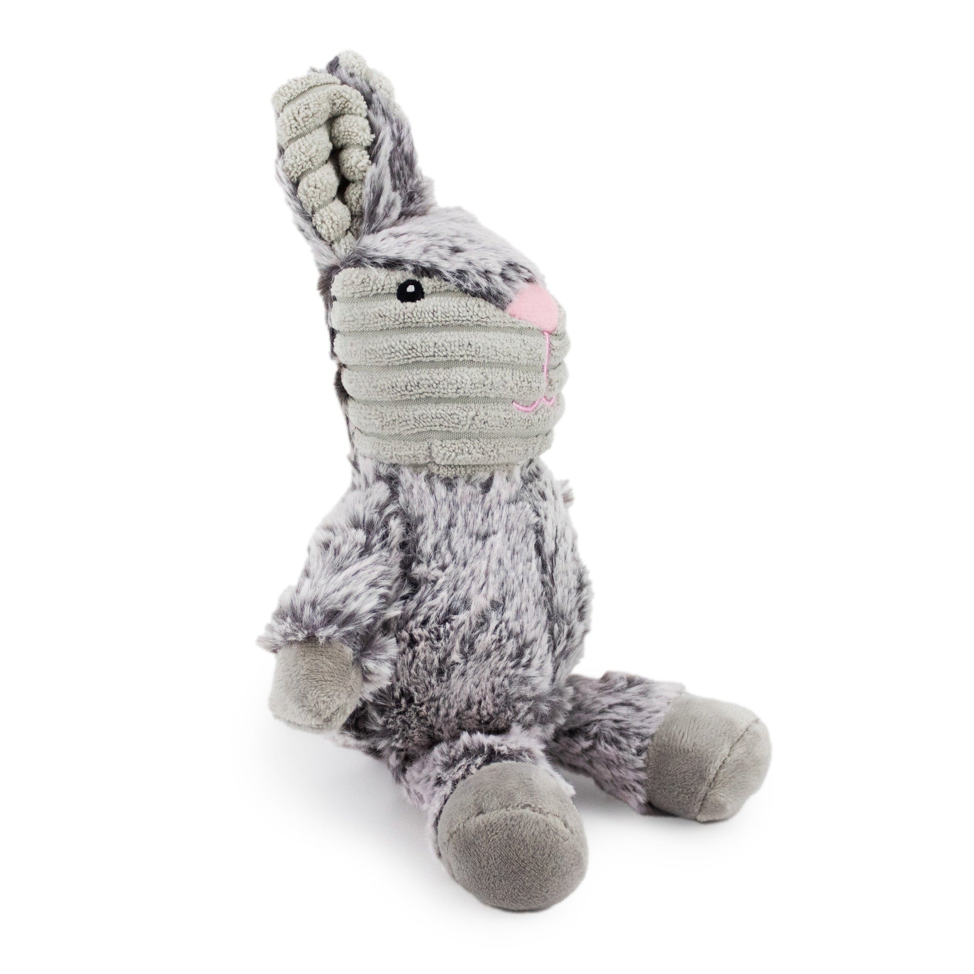 7 two tone cuddle bunny w/ squeaker and corduroy - grey - soft plush squeaky dog toy with corduroy-style texture, fun for pet play and snuggles