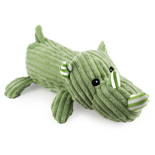 12 corduroy lying rhino w/ squeaker and crinkle - soft plush squeaky dog toy with corduroy-style texture, fun for pet play and snuggles