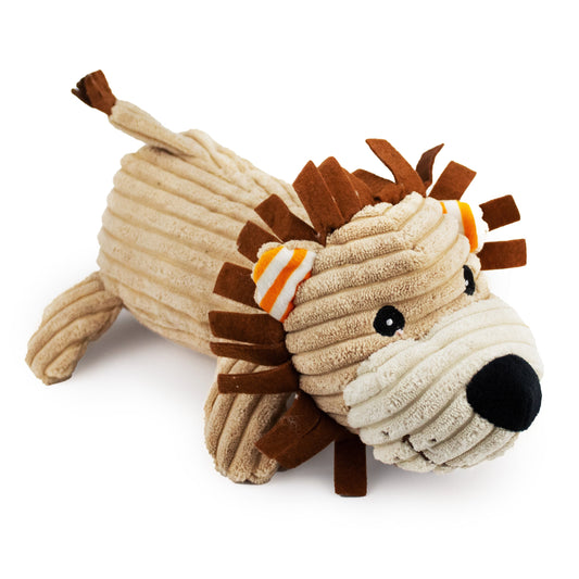 12 corduroy lying lion w/ squeaker and crinkle - soft plush squeaky dog toy with corduroy-style texture, fun for pet play and snuggles