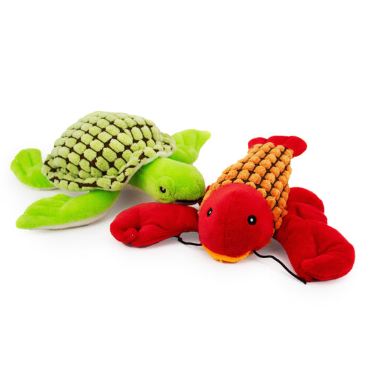 7 larry lobster and tito turtle w/ squeaker and crinkle - soft plush squeaky dog toy with corduroy-style texture, fun for pet play and snuggles