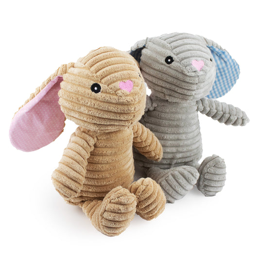 9 corduroy rabbit w/ squeaker and crinkle - 2 pack - soft plush squeaky dog toy with corduroy-style texture, fun for pet play and snuggles
