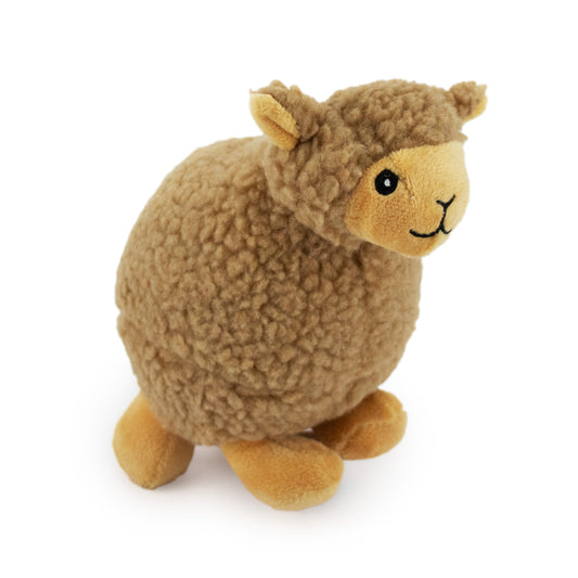 7 baa baa sheep w/ squeaker ball - tan - soft plush squeaky dog toy with corduroy-style texture, fun for pet play and snuggles