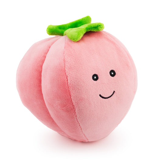 6 peachy peach w/ squeaker - soft plush squeaky dog toy with corduroy-style texture, fun for pet play and snuggles