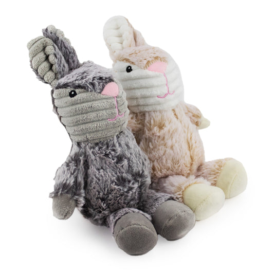 7 two tone cuddle bunny w/ squeaker and corduroy trim - 2 pack - soft plush squeaky dog toy with corduroy-style texture, fun for pet play and snuggles