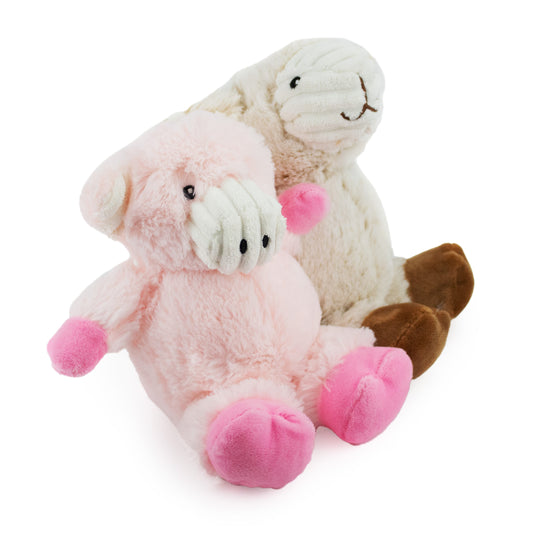 7 two tone cuddle pig and lamb w/ squeaker and corduroy - soft plush squeaky dog toy with corduroy-style texture, fun for pet play and snuggles