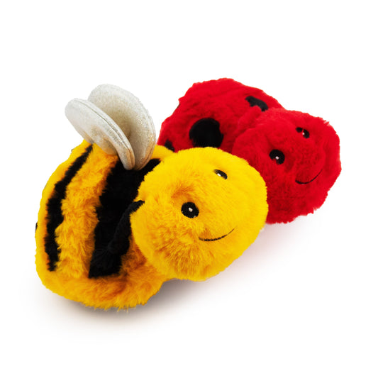 8 fiona lady bug and benny bee w/squeaky ball - soft plush squeaky dog toy with corduroy-style texture, fun for pet play and snuggles