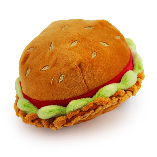 4.5 spicy chicken sandwich w/ squeaker - soft plush squeaky dog toy with corduroy-style texture, fun for pet play and snuggles