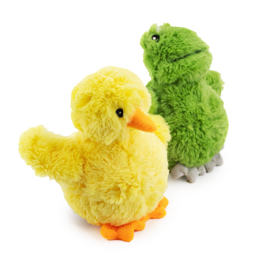 7 quack and leaping frog w/ squeaker ball - 2 pack - soft plush squeaky dog toy with corduroy-style texture, fun for pet play and snuggles