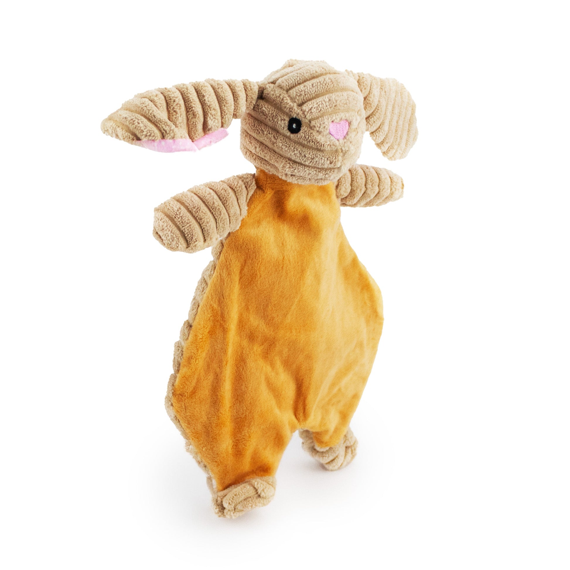 12 corduroy bunny flattie w/ squeaker and crinkle - tan - soft plush squeaky dog toy with corduroy-style texture, fun for pet play and snuggles