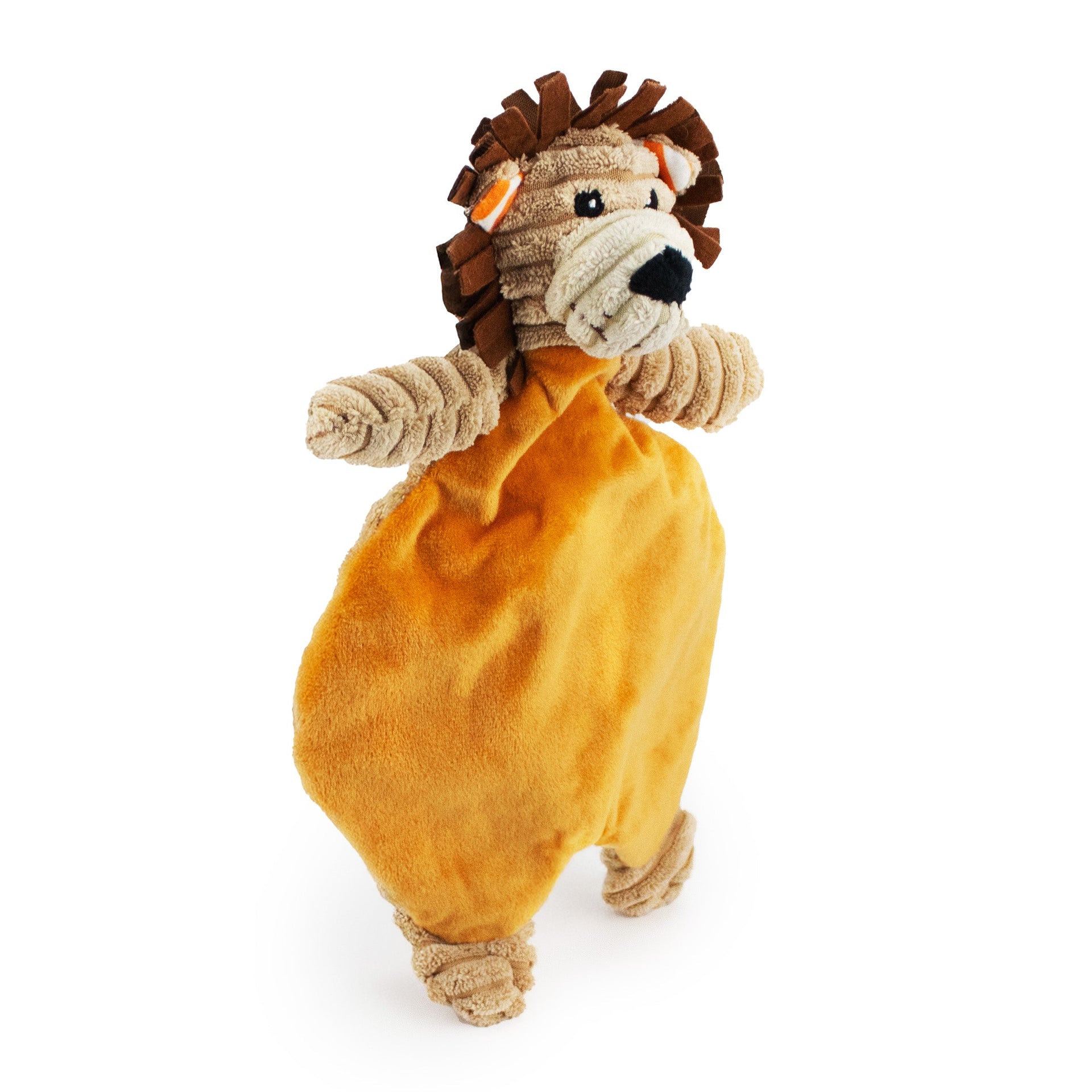 18 corduroy lion flattie w/ squeaker and crinkle - soft plush squeaky dog toy with corduroy-style texture, fun for pet play and snuggles