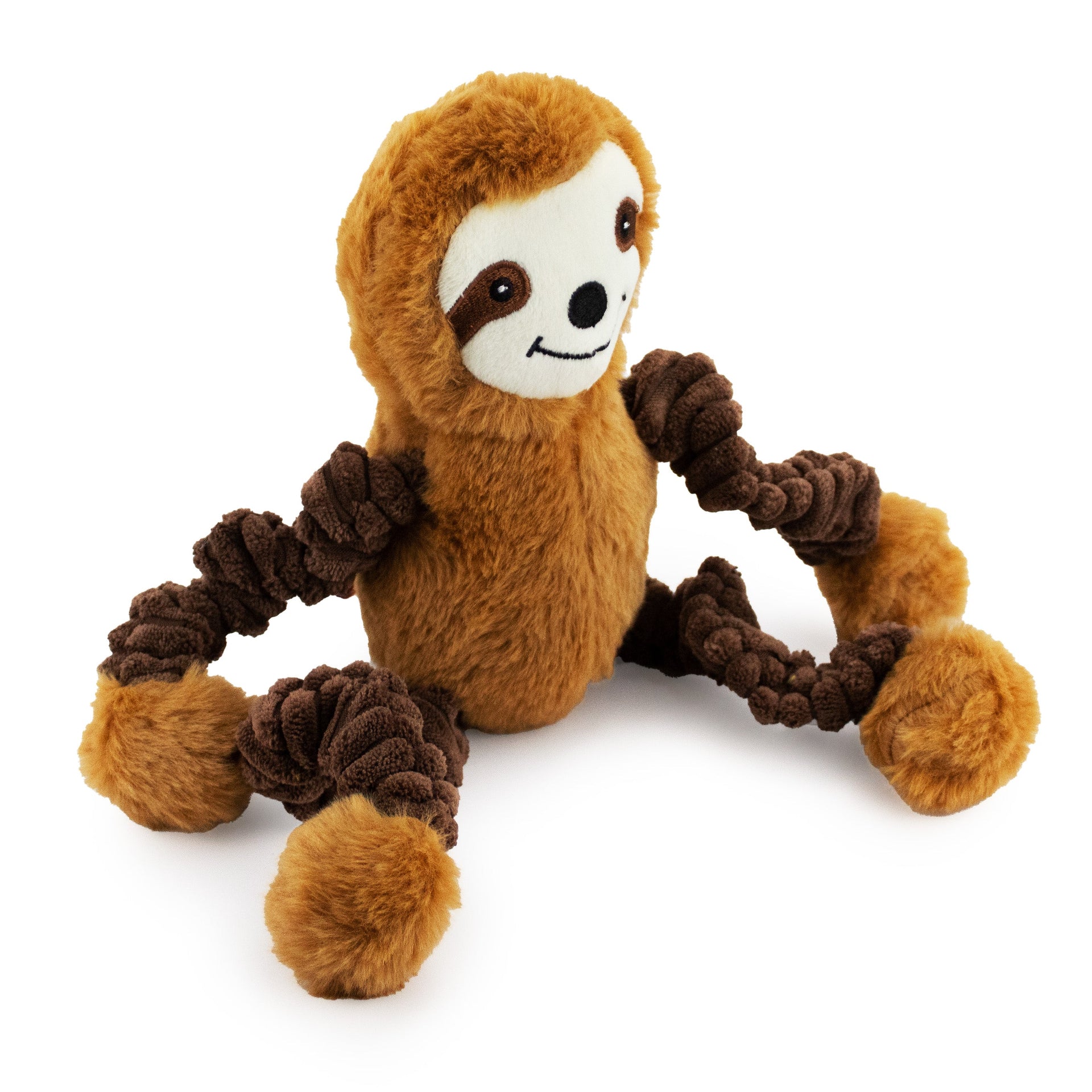 18" Long Body Sloth w/ Squeaker & Crinkle plush dog toy with soft fabric, designed for gentle play and cuddling