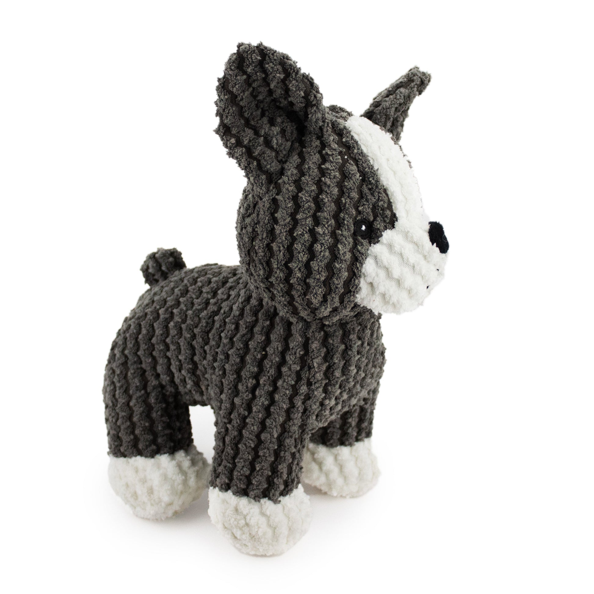 9 boston bo w/ squeaker and crinkle - soft plush squeaky dog toy with corduroy-style texture, fun for pet play and snuggles