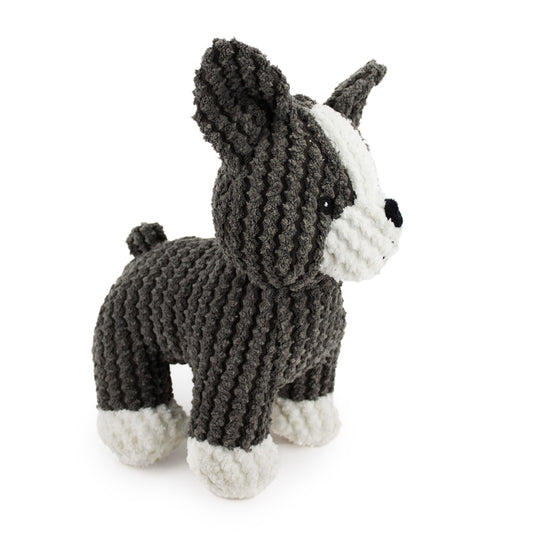 9 boston bo w/ squeaker and crinkle - soft plush squeaky dog toy with corduroy-style texture, fun for pet play and snuggles