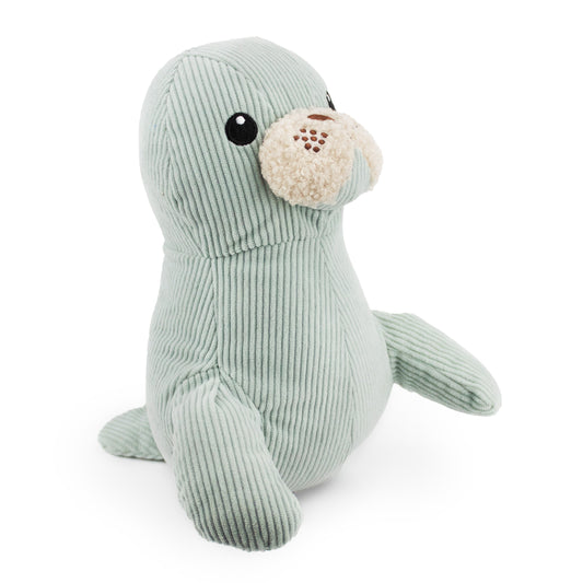 9 sally seal w/ grunter and crinkle - mist - soft plush squeaky dog toy with corduroy-style texture, fun for pet play and snuggles