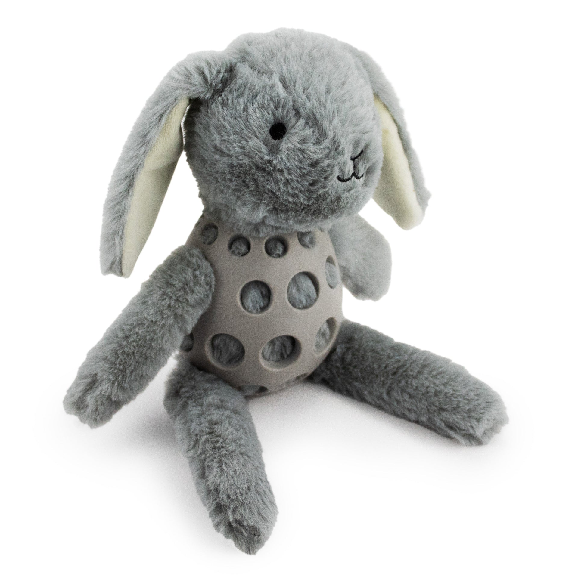 14" Roddy Rabbit w/ Squeaker, Crinkle & Rubber Body plush dog toy with soft fabric, designed for gentle play and cuddling