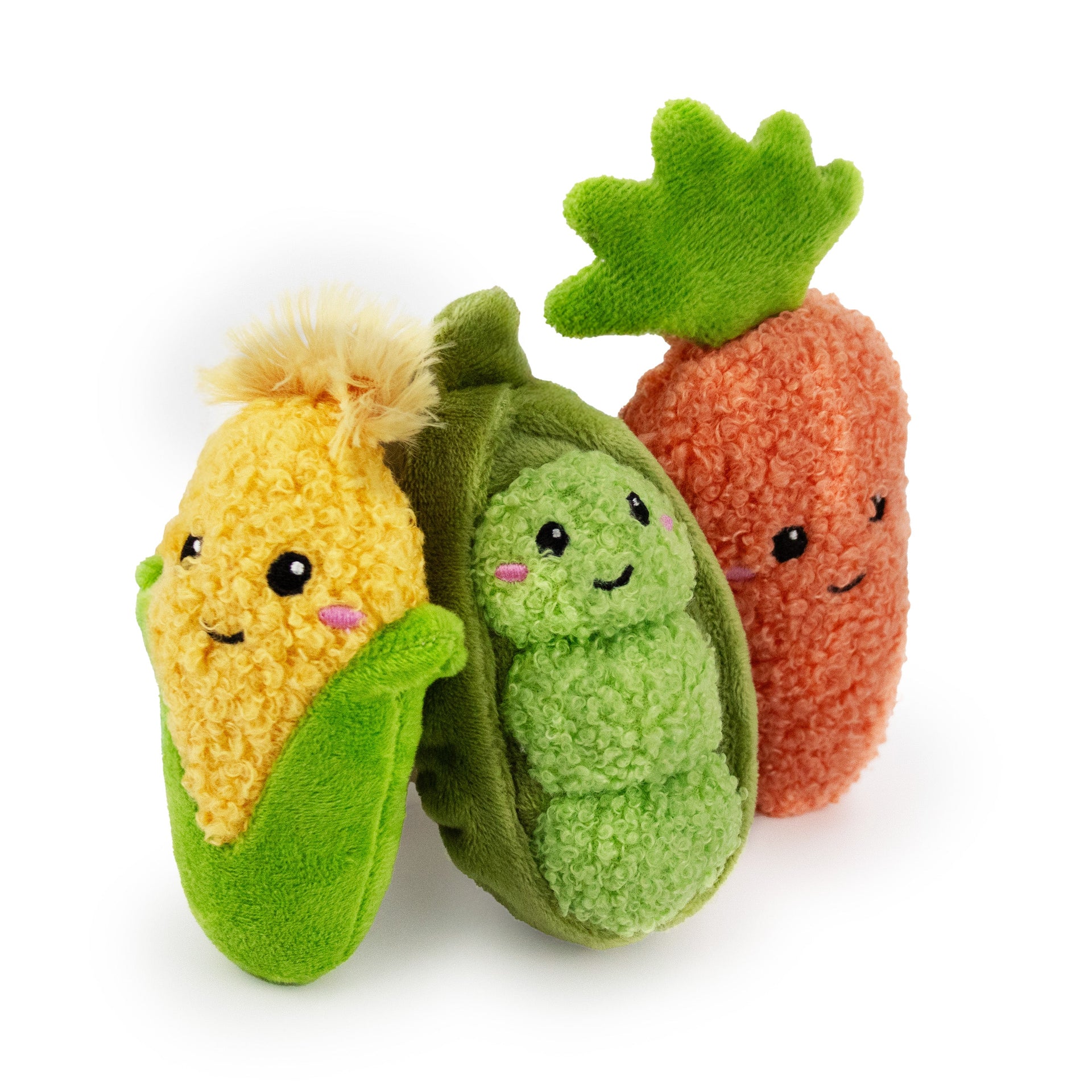 4 farmers market w/ squeaker - 3 pack - soft plush squeaky dog toy with corduroy-style texture, fun for pet play and snuggles
