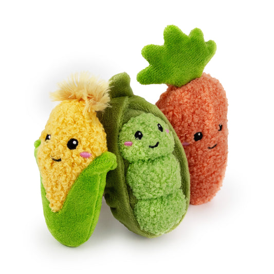 4 farmers market w/ squeaker - 3 pack - soft plush squeaky dog toy with corduroy-style texture, fun for pet play and snuggles