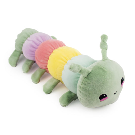 13 snugglepillar w/ multiple squeakers and crinkle - soft plush squeaky dog toy with corduroy-style texture, fun for pet play and snuggles