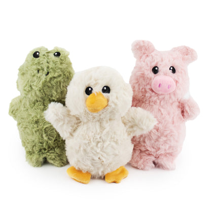 4.5" Farm Fun w/ Squeaker & Crinkle- 3pack plush dog toy with soft fabric, designed for gentle play and cuddling