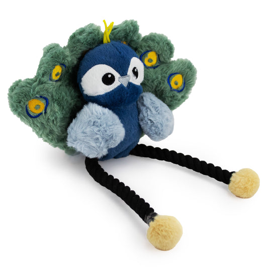 15 pixie peacock w/ squeaker and crinkle - soft plush squeaky dog toy with corduroy-style texture, fun for pet play and snuggles
