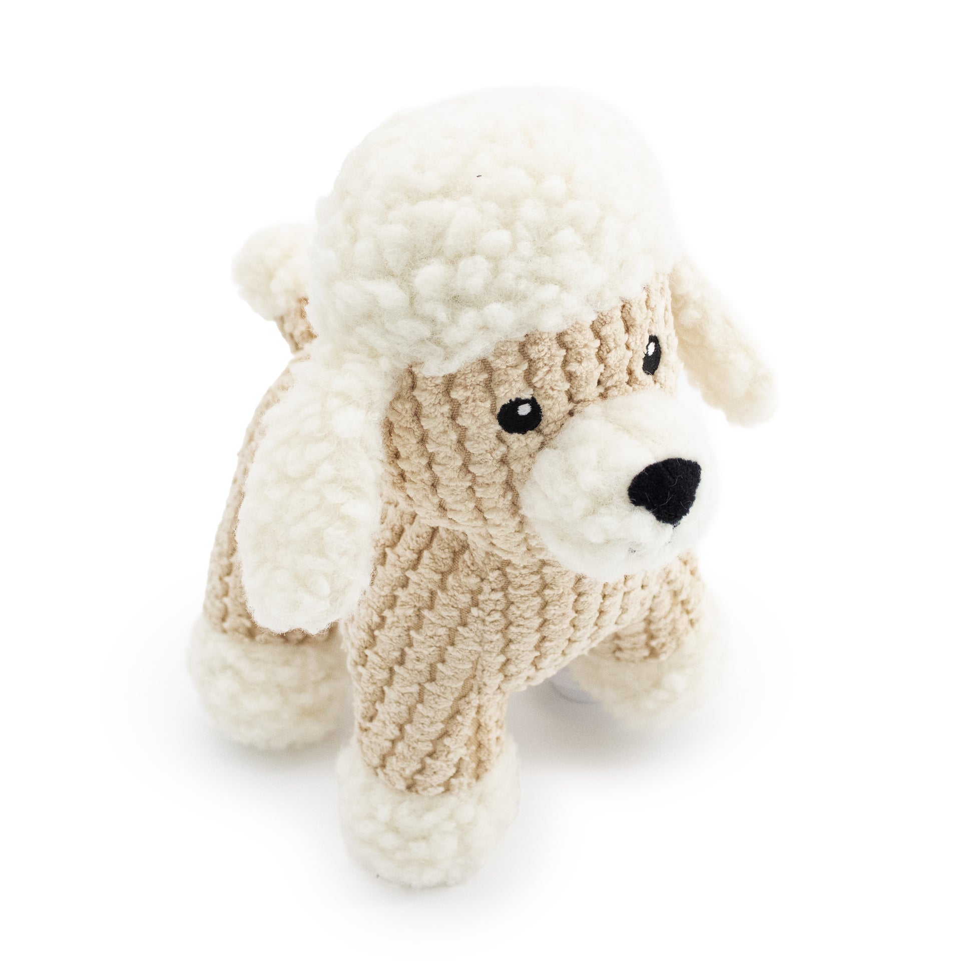 9" Fifi Poodle w/ Squeaker & Crinkle plush dog toy with soft fabric, designed for gentle play and cuddling
