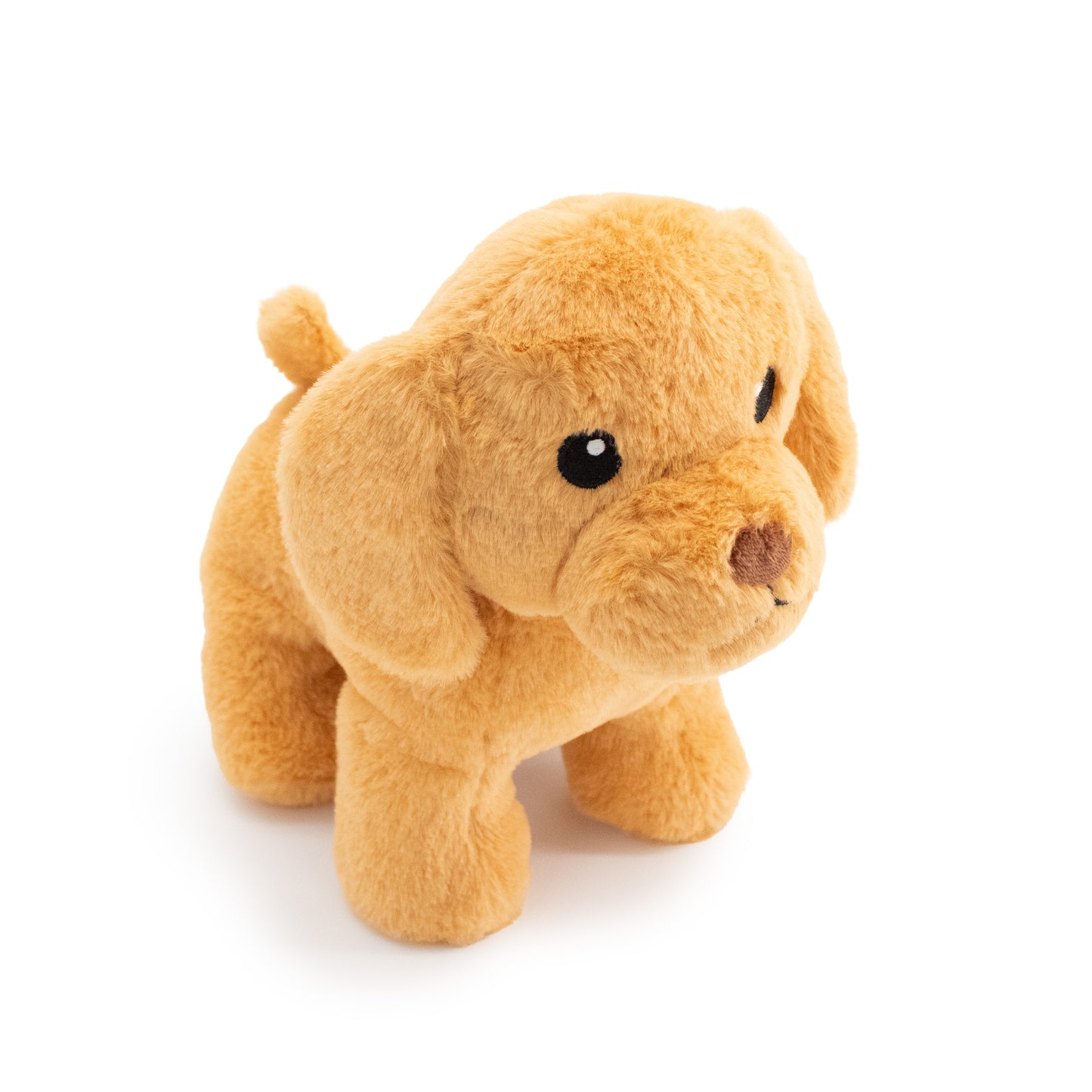 9" Toffee w/ Squeaker & Crinkle plush dog toy with soft fabric, designed for gentle play and cuddling