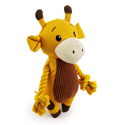 9 canvy giraffe w/ squeaker, crinkle and rope - soft plush squeaky dog toy with corduroy-style texture, fun for pet play and snuggles