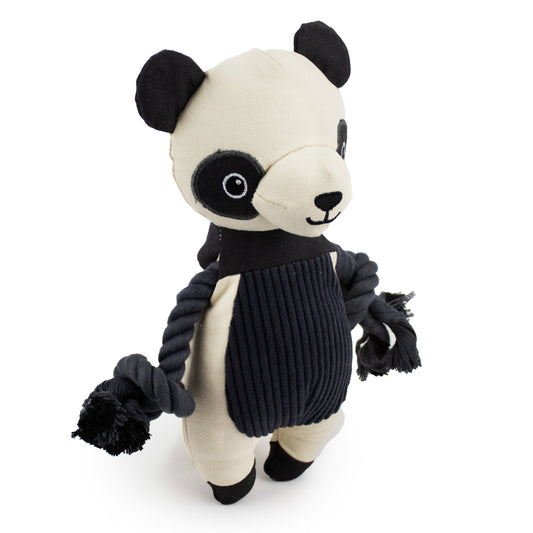 9 canvy panda w/ squeaker, crinkle and rope - soft plush squeaky dog toy with corduroy-style texture, fun for pet play and snuggles