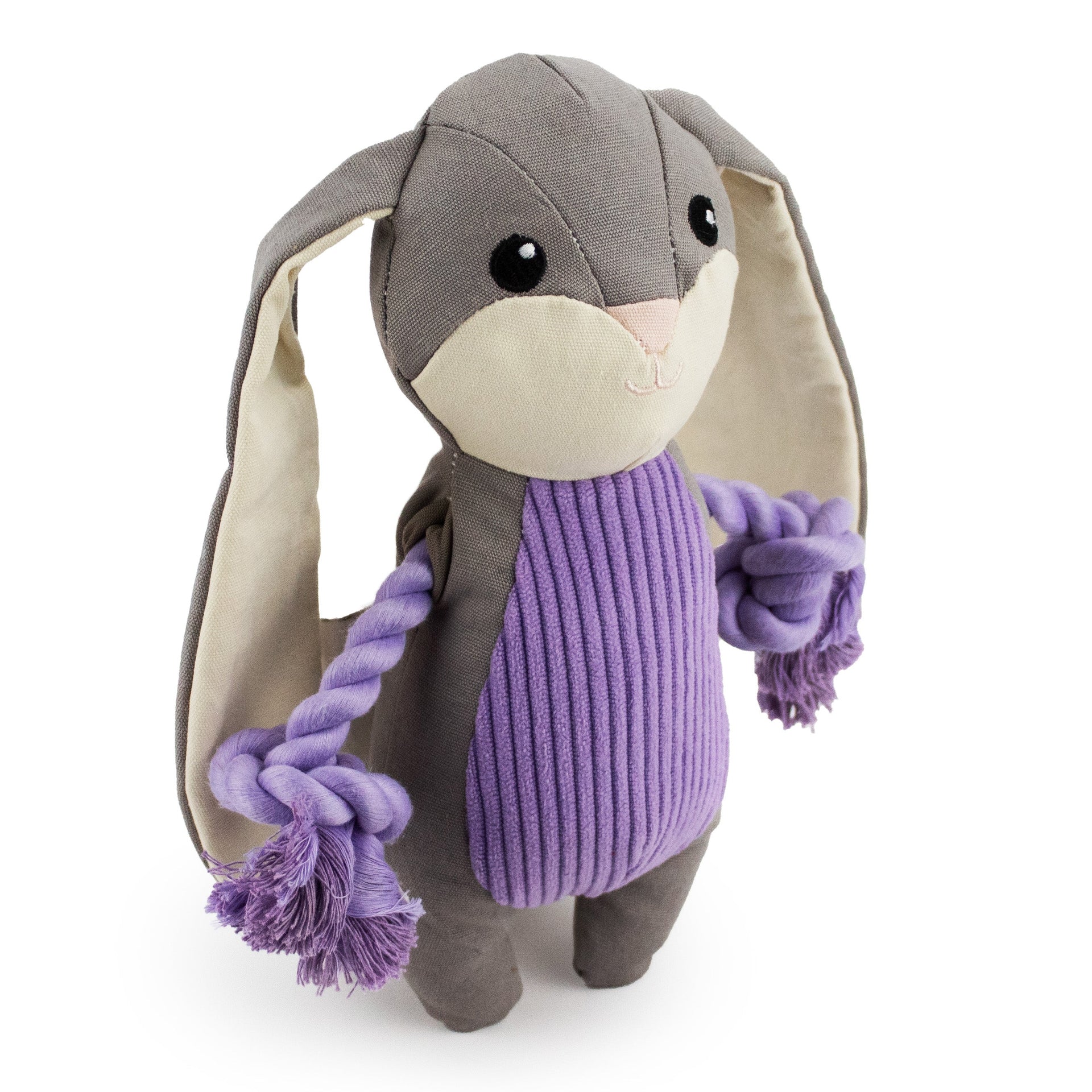 9 canvy rabbit w/ squeaker, crinkle and rope - soft plush squeaky dog toy with corduroy-style texture, fun for pet play and snuggles