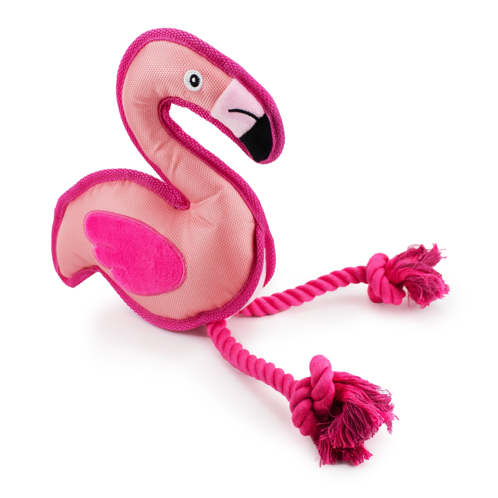 16" Flamingo w/ Squeaker & Rope plush dog toy with soft fabric, designed for gentle play and cuddling