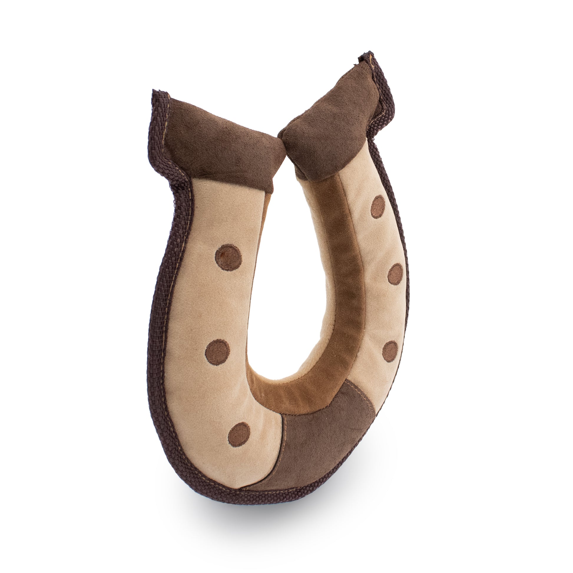 8" Hoffy Horseshoe plush dog toy with soft fabric, designed for gentle play and cuddling